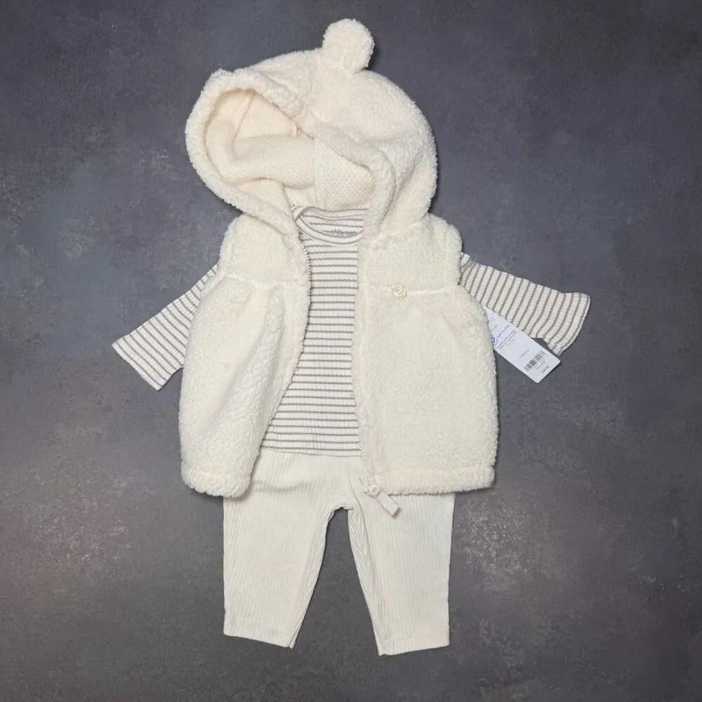 Carter's Sherpa Vest Legging Set Little Me Striped Bodysuit Outfit NWT 3M